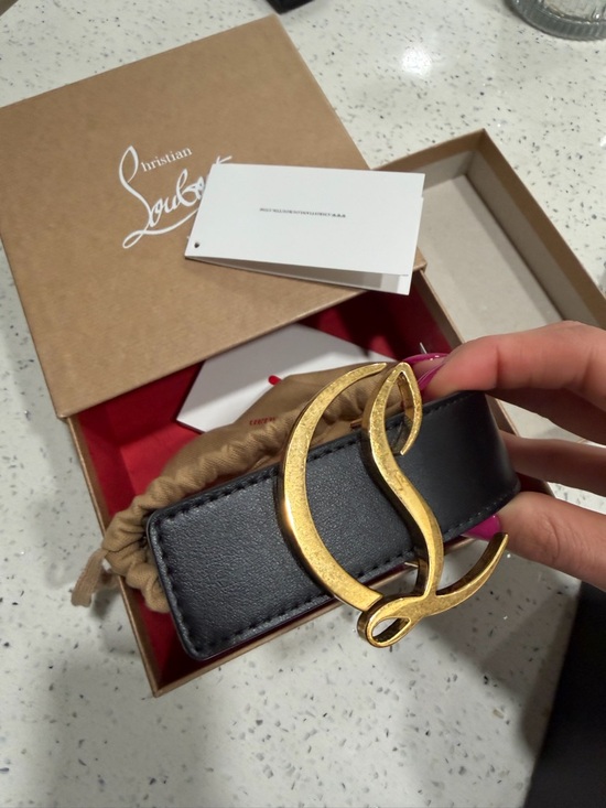 Christian Louboutin Accessories - Christian Louboutin Black Leather belt with Gold Logo Buckle